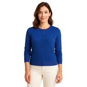 Talbots Charming Cardigan Pima Cotton Blueberry Purple Petite PL NWT